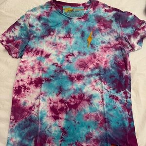 Aviator Nation Blue Tie Dye Print Lightening Bolt Crew Neck T-Shirt